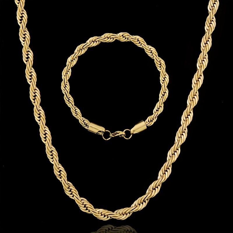 2pc Street Golden Rope Chain Set Necklace & Bracelet For Party Gift